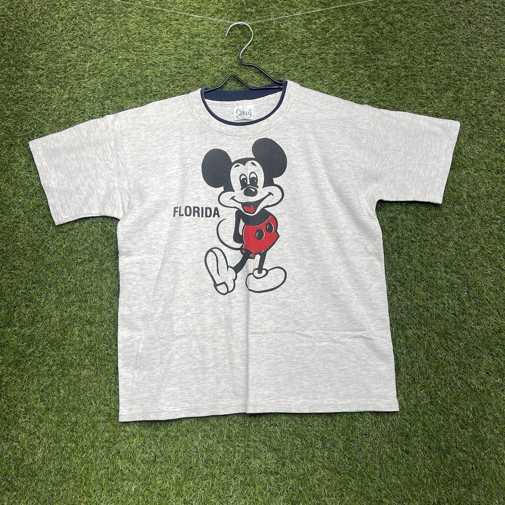 Mickey Mouse Shirt Mens Large Gray Blue Florida Single Stitch 90s Vintage Disney